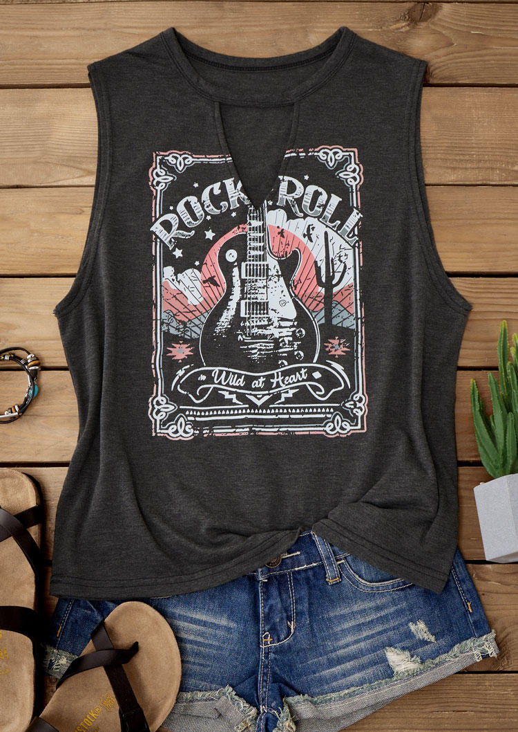 

Tank Tops Rock Roll Wild At Heart Guitar Keyhole Neck Tank Top - Dark Grey in Gray. Size