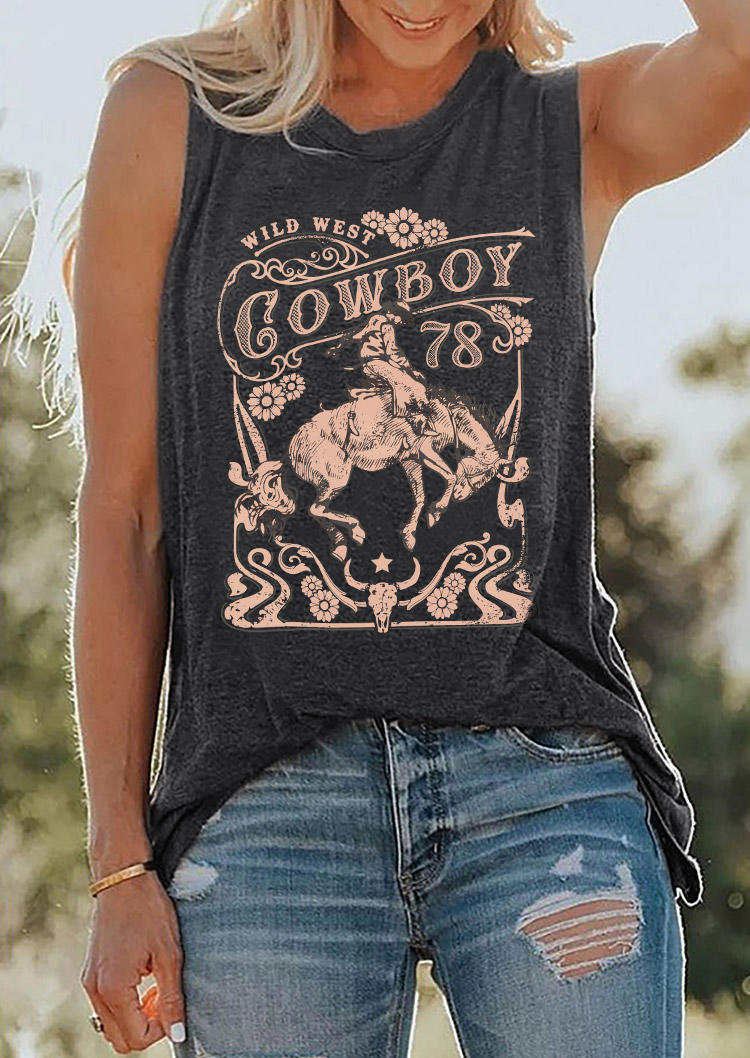 

Tank Tops Wild West Cowboy Floral O-Neck Tank Top - Dark Grey in Gray. Size