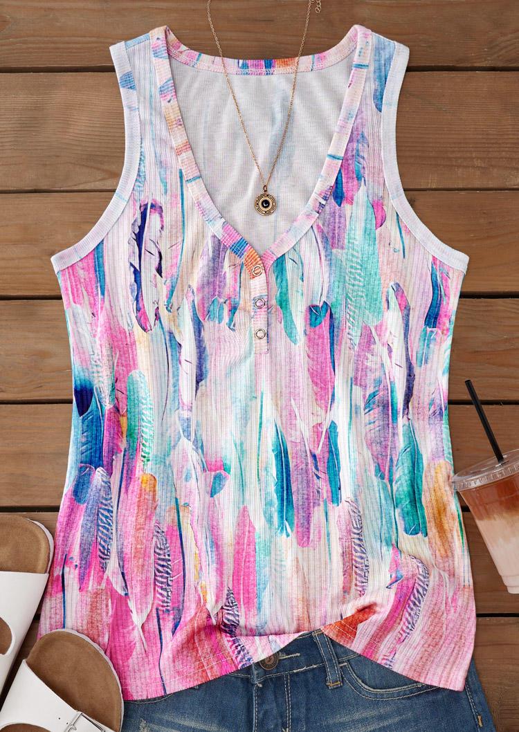 

Tank Tops Tie Dye Snap Button Scoop Neckline Tank Top in Multicolor. Size