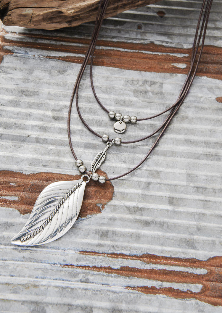 

Necklaces Feather Beading Multi-Layered Necklace in Silver. Size
