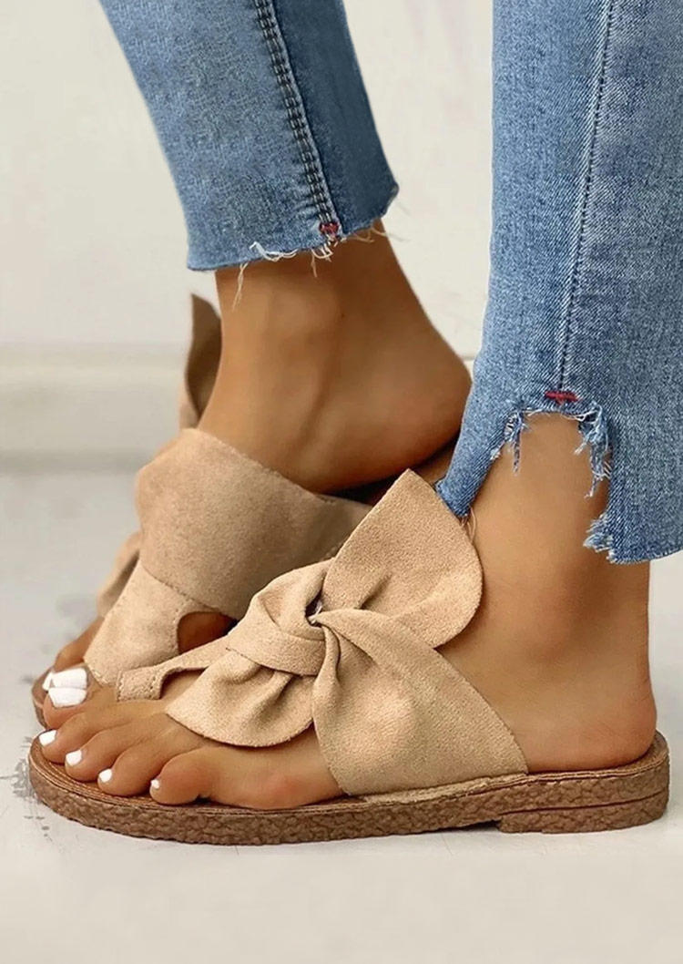 

Slippers Plain Twist Toe Ring Flat Slippers in Khaki. Size: ,40,41