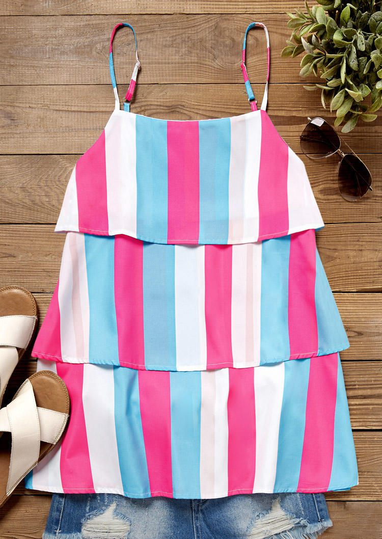 

Tank Tops Color Block Striped Layered Camisole in Multicolor. Size: M