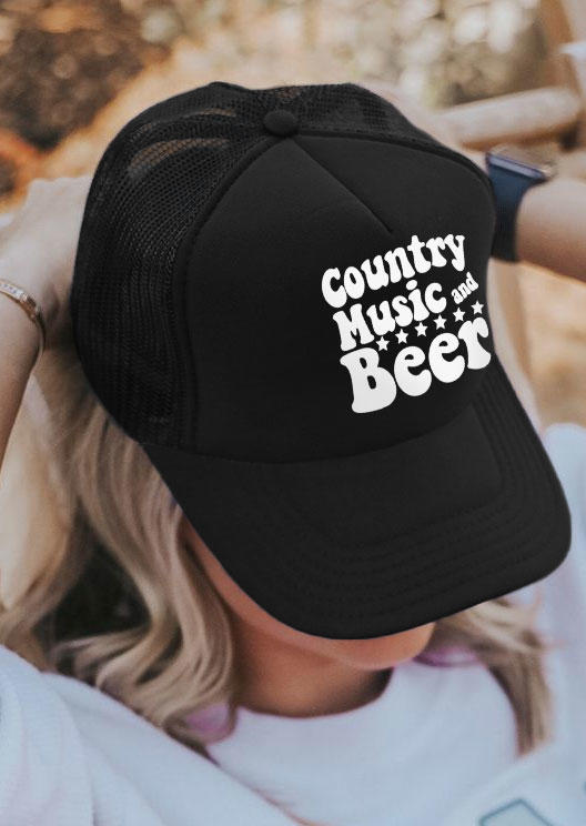 

Hats Country Music And Beer Hollow Out Baseball Cap in Black. Size