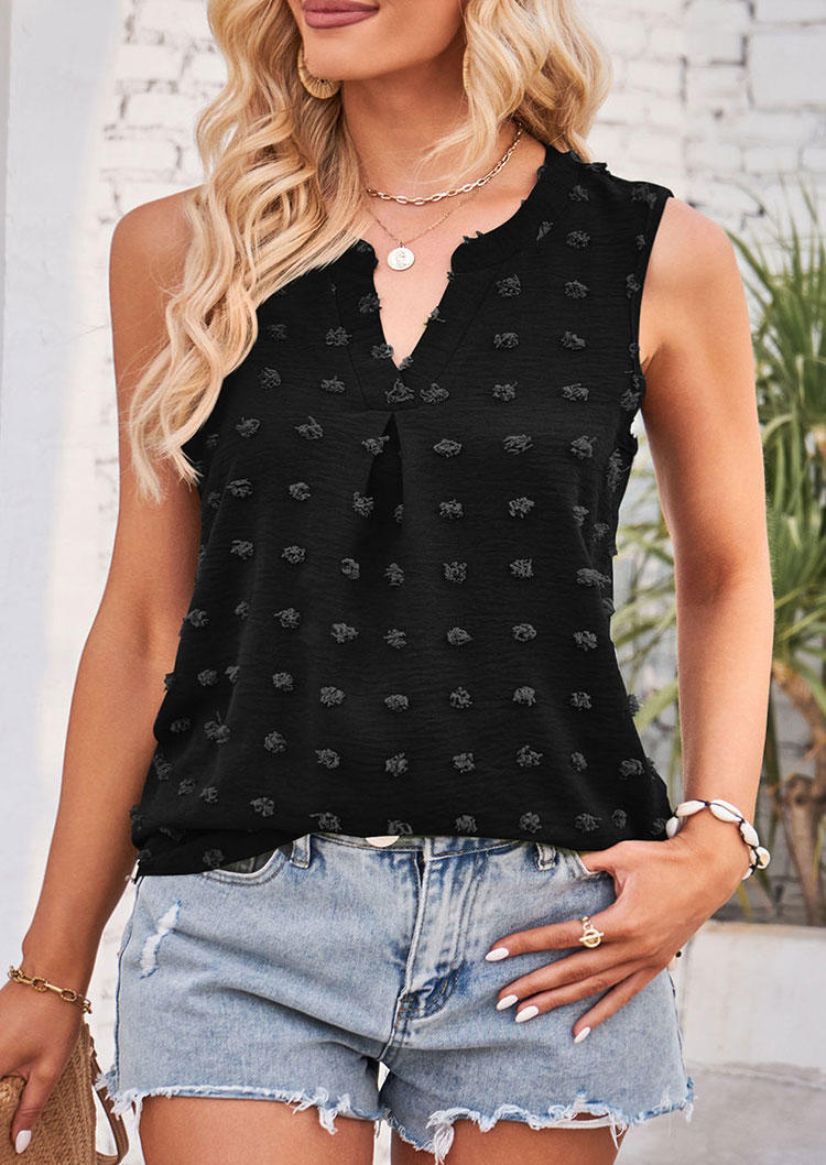 

Tank Tops Dotted Swiss Notched Neck Tank Top in Black. Size