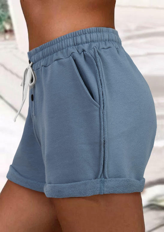 

Shorts Button Pocket Drawstring Casual Shorts in Blue. Size