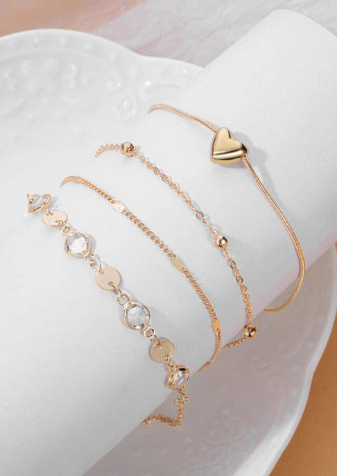 

Body Jewelry 4Pcs Love Heart Sequined Disc Charm Anklet Set in Gold. Size