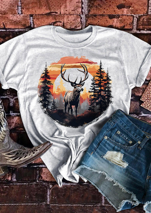 

T-shirts Tees Deer Hunting Forest T-Shirt Tee - Light Grey in Gray. Size