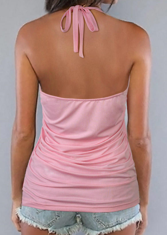 

Tank Tops Ruffled Halter Tie Open Back Camisole in Pink. Size: ,XL