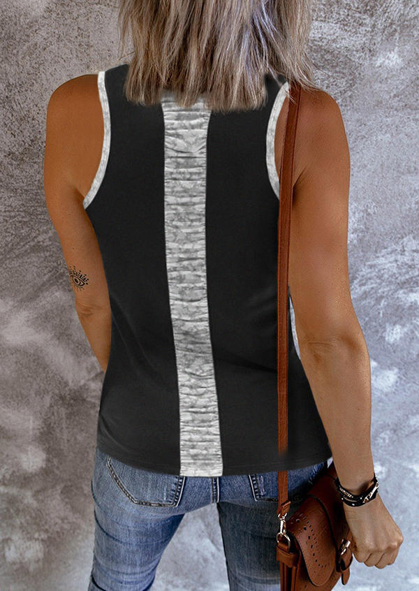 

Tank Tops Color Block Ruched O-Neck Tank Top in Black. Size: L,M,,XL