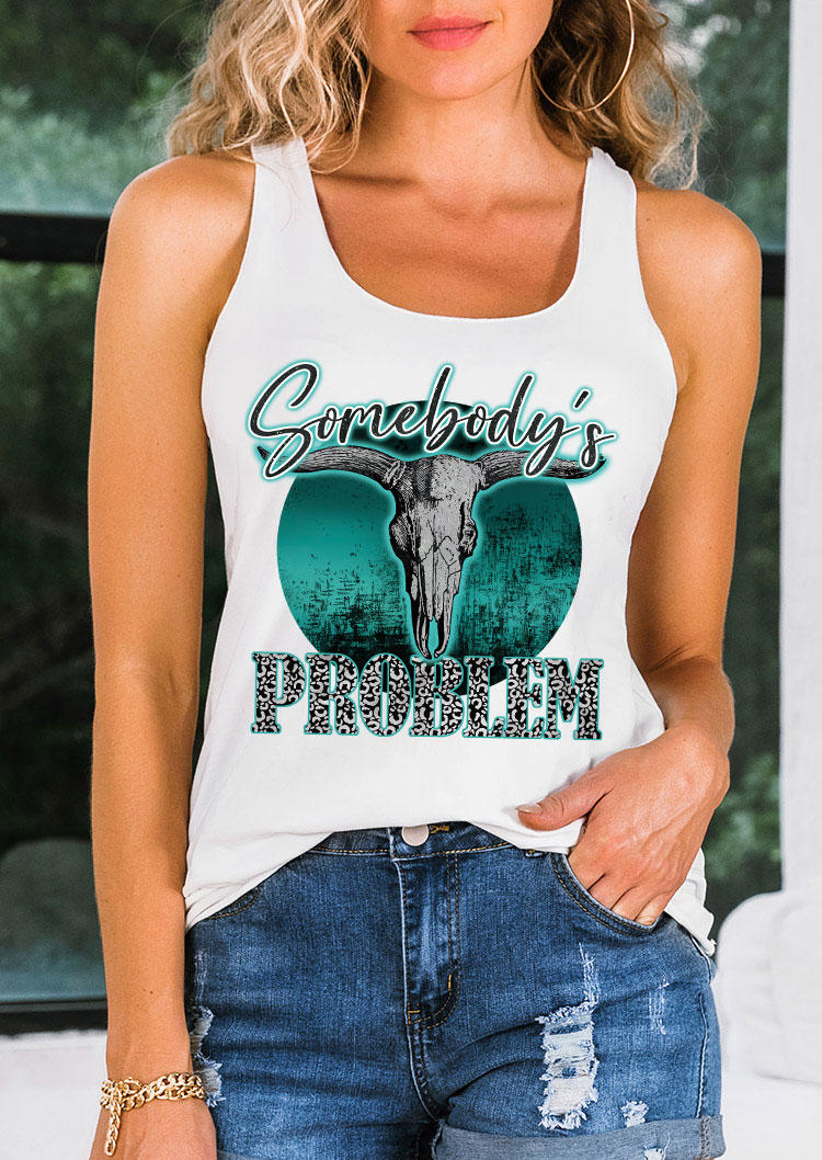

Tank Tops Somebody' Problem Steer Skull Racerback Tank Top in White. Size