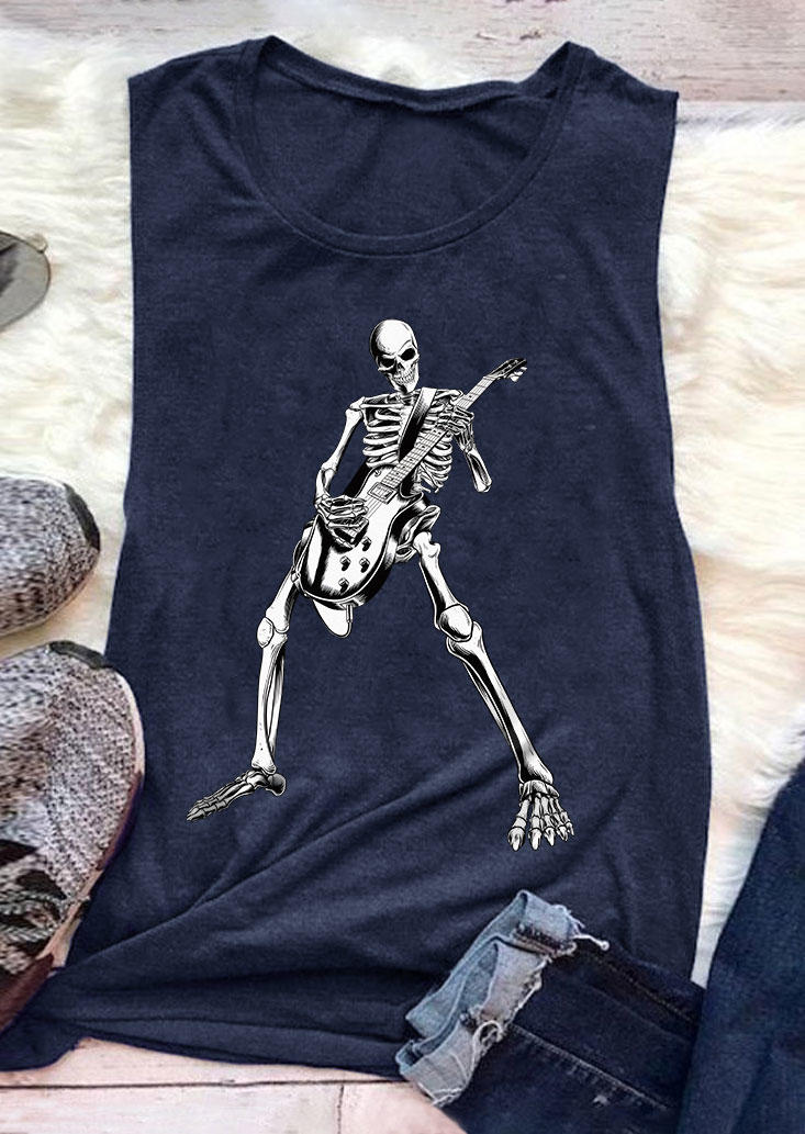 

Tank Tops Skeleton Guitar O-Neck Tank Top - Navy Blue in Blue. Size