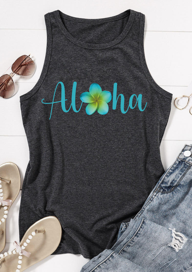 

Tank Tops Aloha Floral Casual Tank Top - Dark Grey in Gray. Size