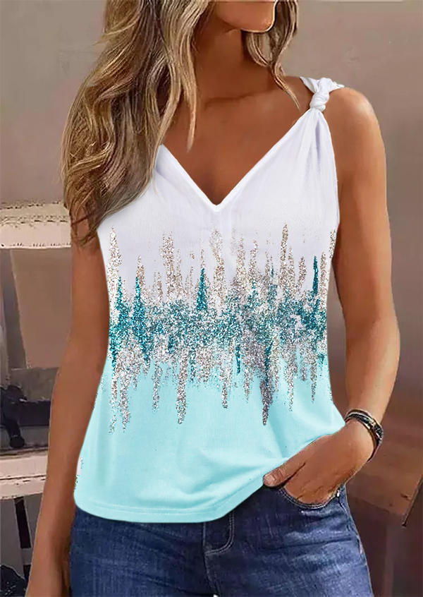 

Tank Tops Gradient Glitter Twist Tank Top in Blue. Size