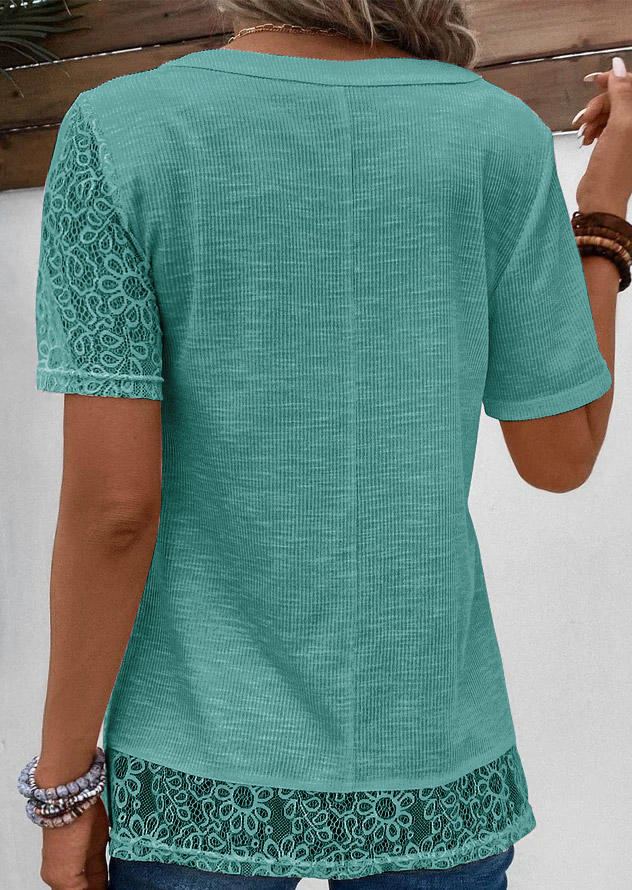 

Blouses Plain Lace Button Loose Blouse - Cyan in Blue. Size: L,M,,XL