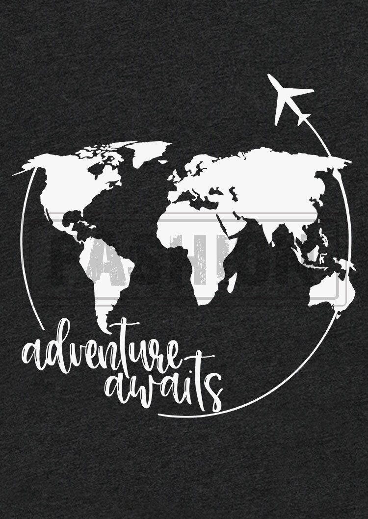 Adventure Awaits Travel T-Shirt Tee - Dark Grey