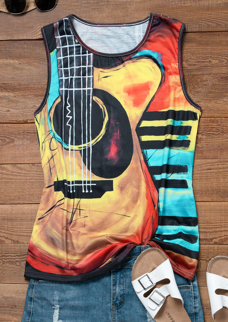 

Tank Tops Guitar Music O-Neck Sleeveless Tank Top in Multicolor. Size: L,,XL