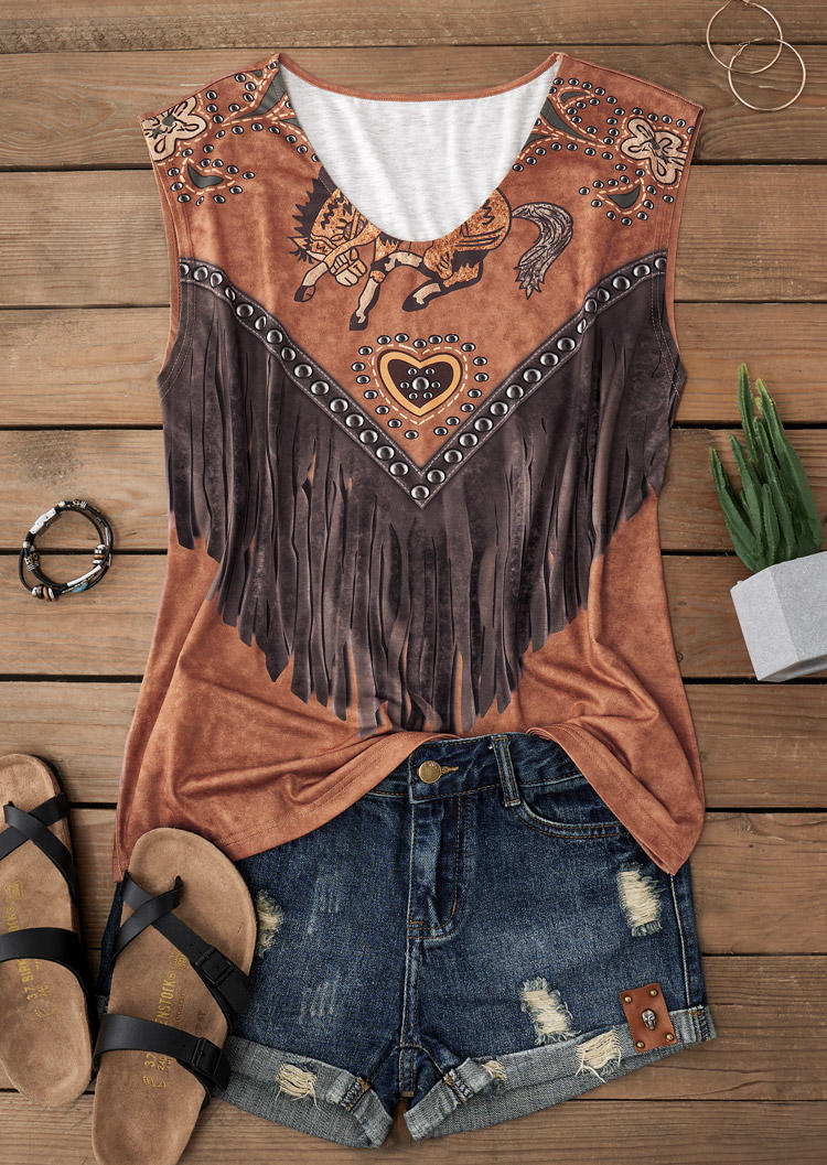 

Tank Tops Western Heart V-Neck Tank Top in Brown. Size: M