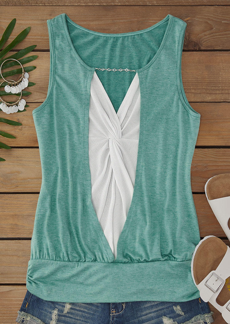 

Tank Tops Color Block Ruched Twist Fake Two-Piece Tank Top - Light Green in Blue. Size: L,M,,XL