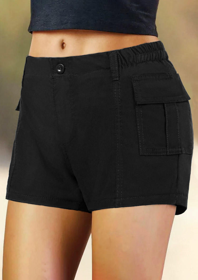 Pocket Button Cargo Shorts - Black