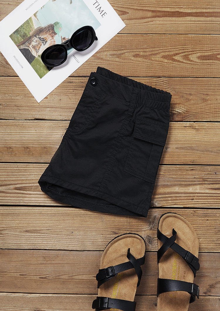 Pocket Button Cargo Shorts - Black