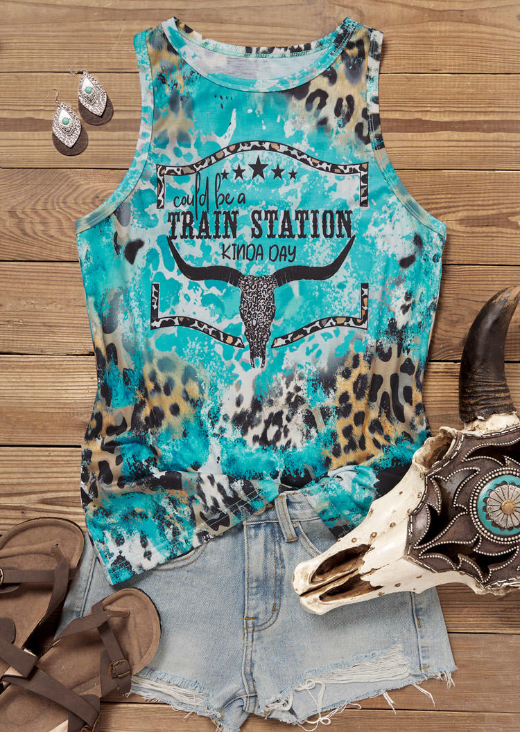 

Tank Tops Could Be A Train Station Kinda Day Steer Skull Leopard Tank Top in Multicolor. Size