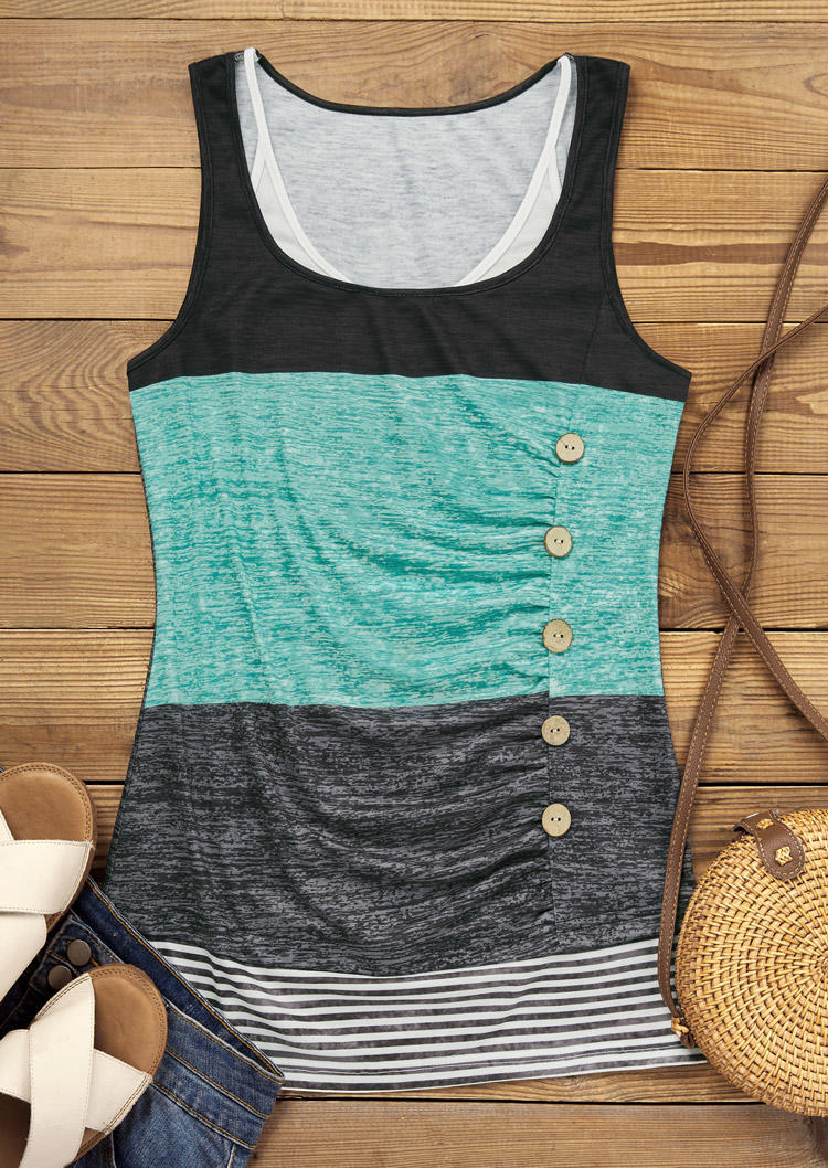 

Tank Tops Color Block Button Fake Two-Piece Tank Top in Multicolor. Size: L,,XL