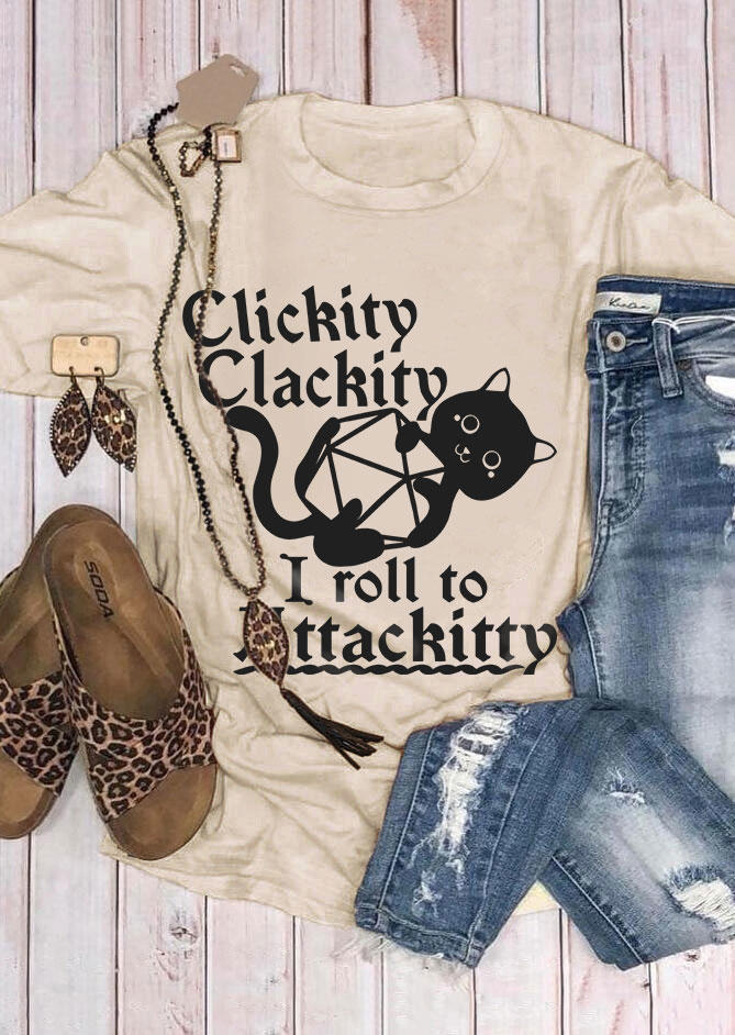 

T-shirts Tees Clickity Clackity I Roll To Attackitty Cat T-Shirt Tee - Beige in Apricot. Size: L,M,,XL