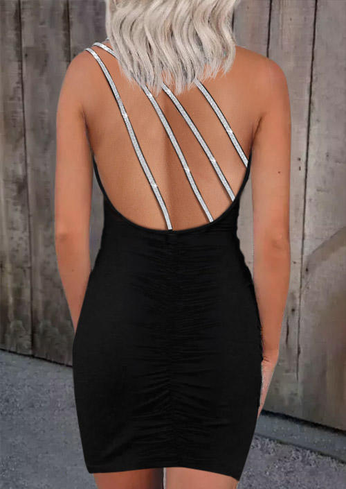 Sparkly Glitter Cut Out Open Back Bodycon Dress - Black
