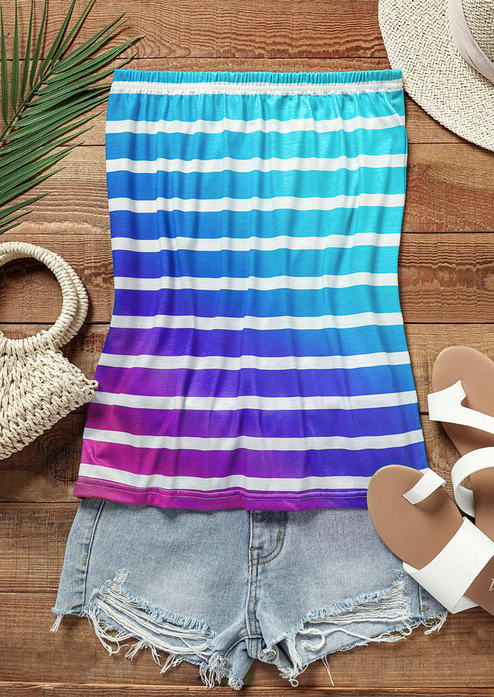 

Tank Tops Gradient Striped Strapless Bandeau Tank Top in Multicolor. Size
