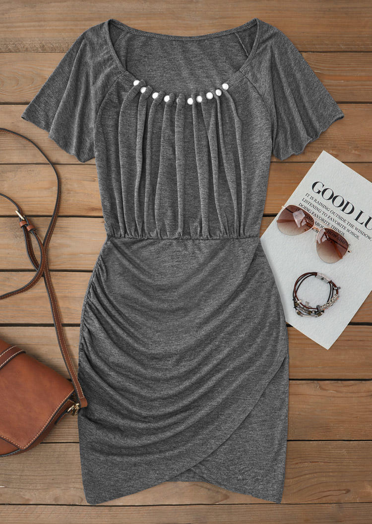 

Bodycon Dresses Ruffled Ruched Pearl Bodycon Dress in Gray. Size: L,M,,XL