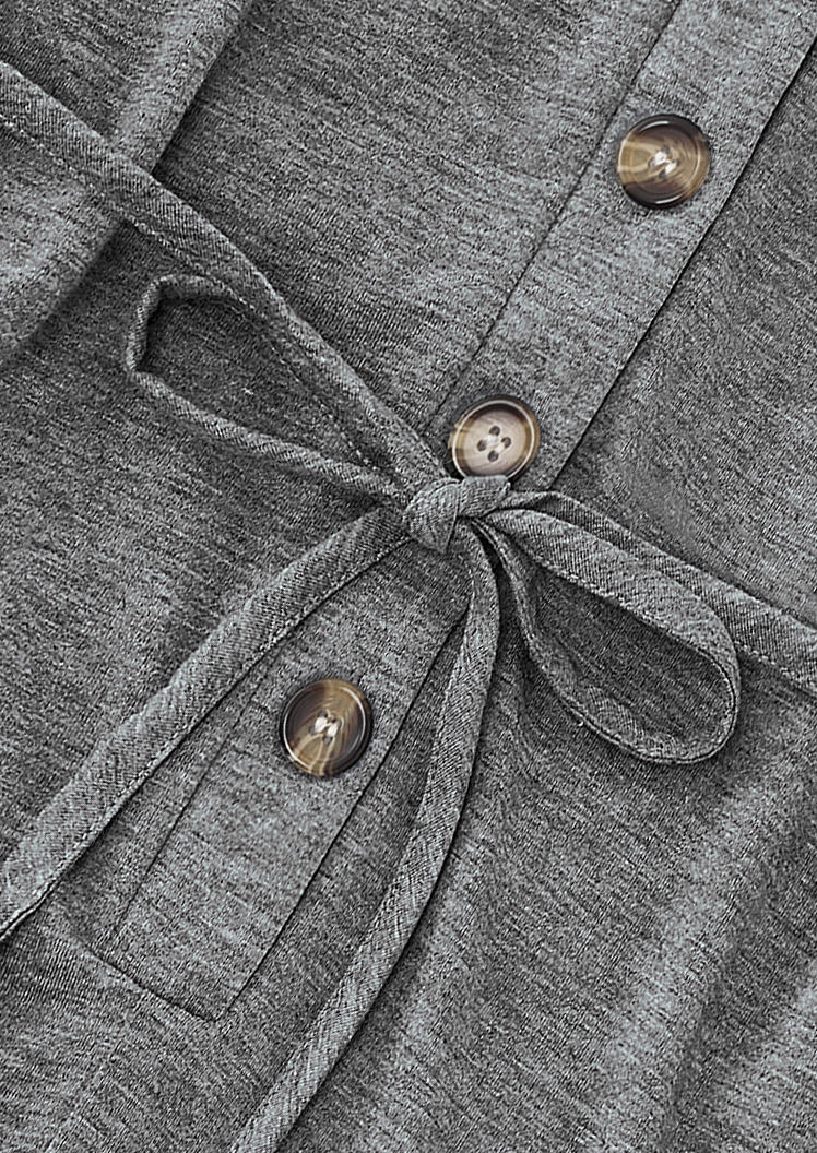 Button Pocket Drawstring Romper - Gray