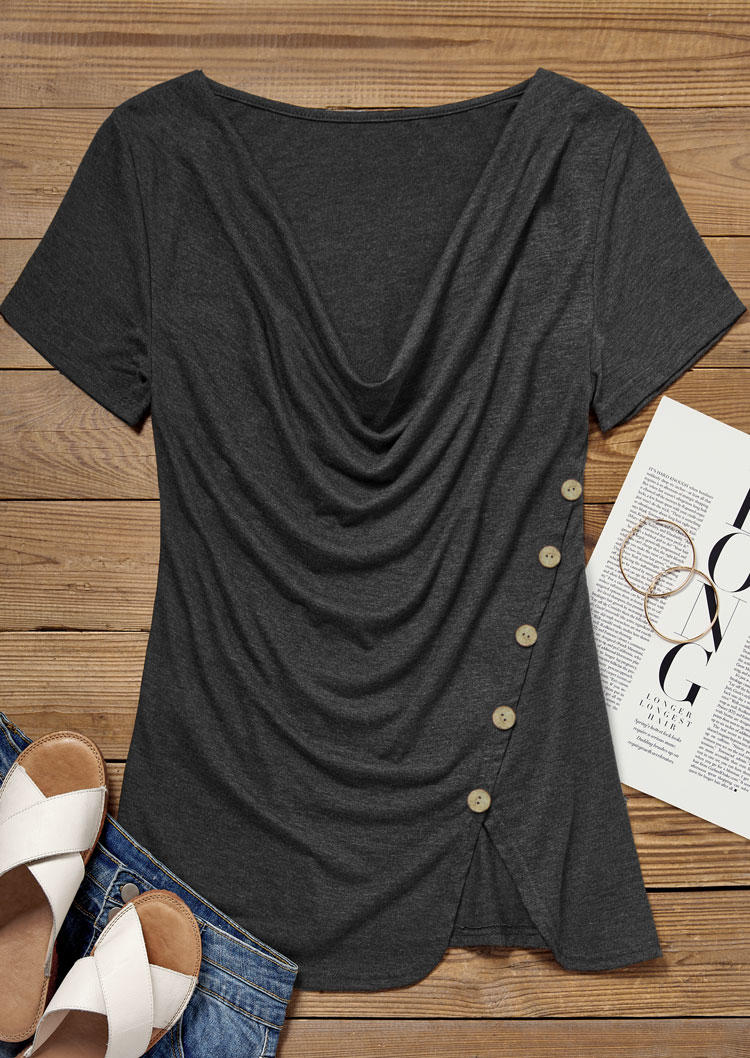 

Blouses Button Cowl Neck Concise Blouse - Dark Grey in Gray. Size