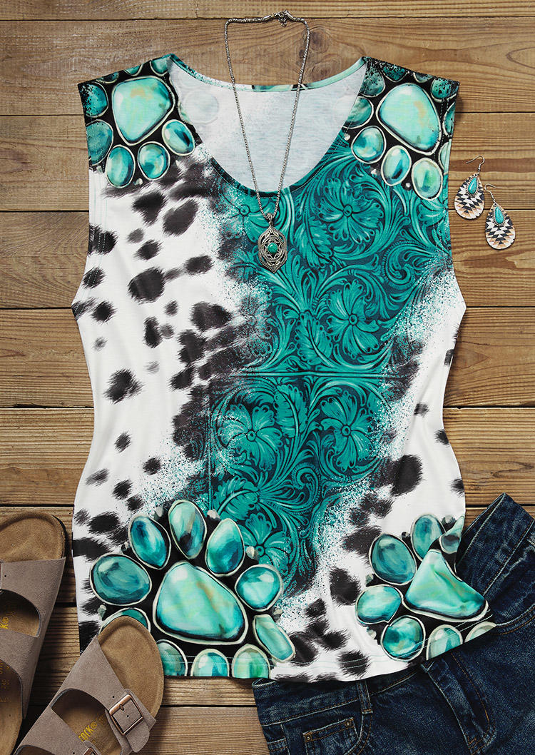 

Tank Tops Western Cow Turquoise Tank Top in Multicolor. Size: M
