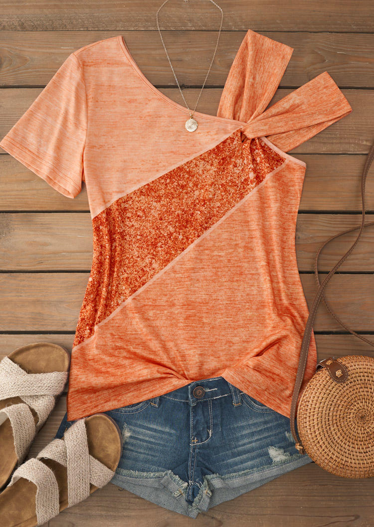 

Blouses Color Block Ruffled One Sided Cold Shoulder Blouse in Multicolor. Size: 2XL,3XL,L,,XL