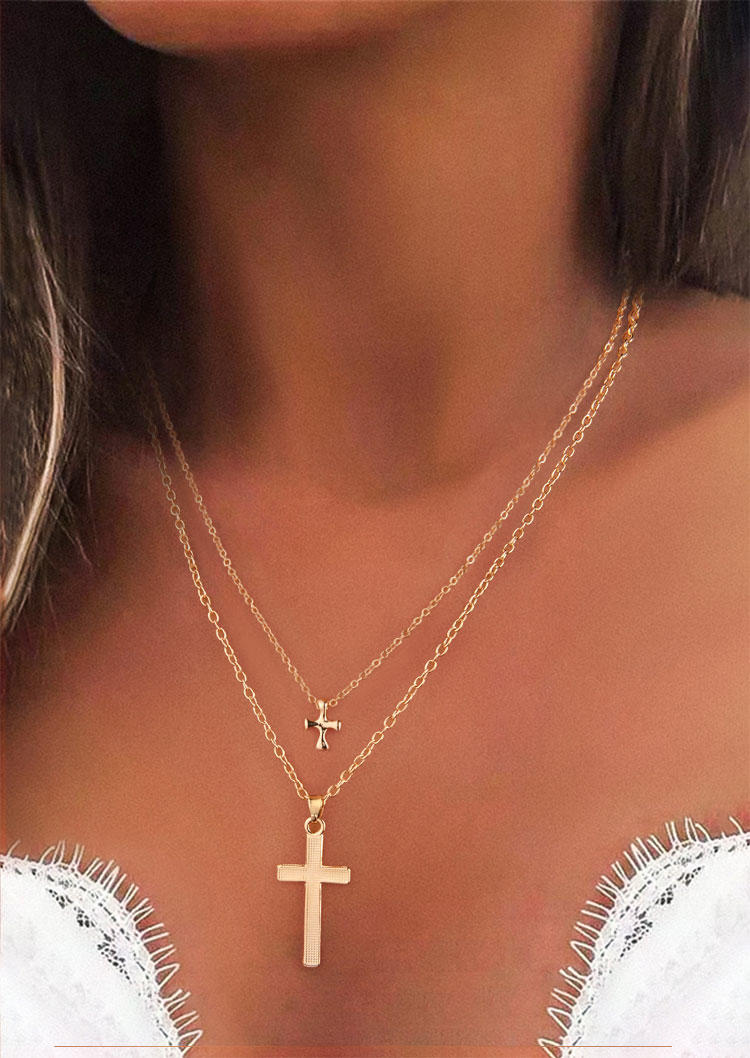 

Necklaces 2Pcs Cross Alloy Pendant Necklace Set in Gold. Size