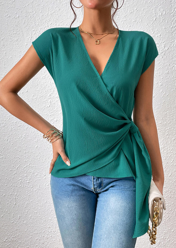 

Blouses Wrap Side Twist Concise V-Neck Blouse in Green. Size: ,XL