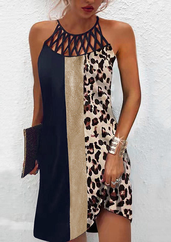 

Mini Dresses Leopard Color Block Hollow Out Mini Dress in Multicolor. Size: L