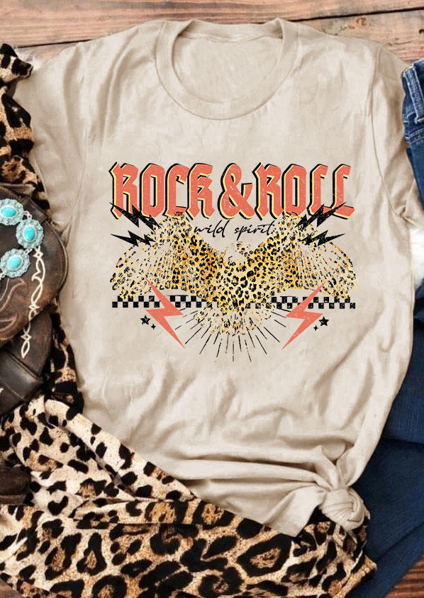 

T-shirts Tees Rock & Roll Wild Spirit Leopard O-Neck T-Shirt Tee in Apricot. Size: L,M,,XL