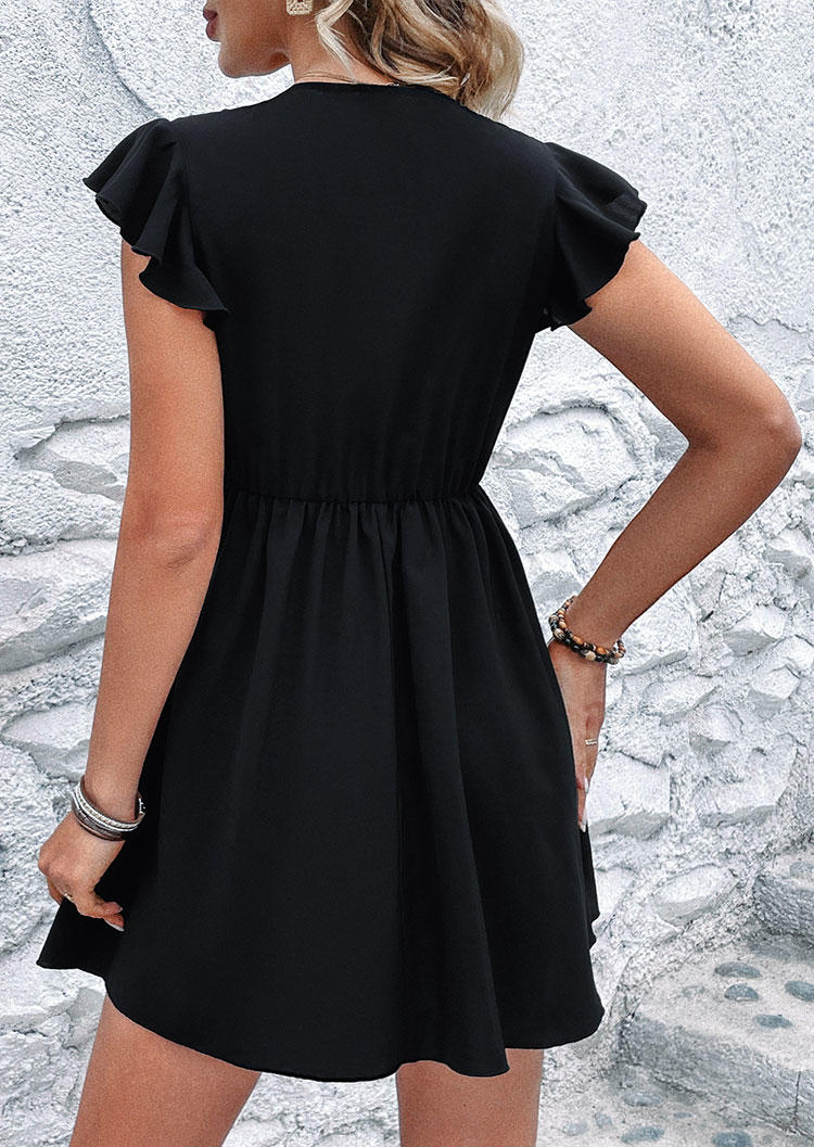 Ruffled Lace Splicing Mini Dress - Black