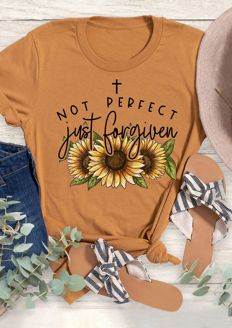 

T-shirts Tees Not Perfect Just Forgiven Sunflower Cross T-Shirt Tee in Yellow. Size: L,M,,XL