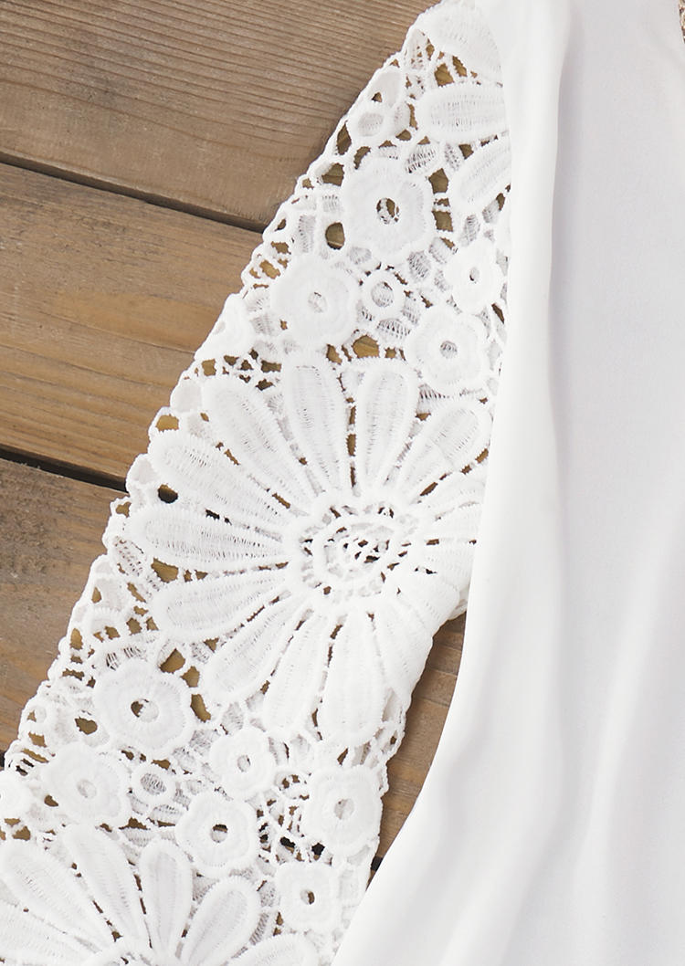 Hollow Out Lace Splicing Blouse - White
