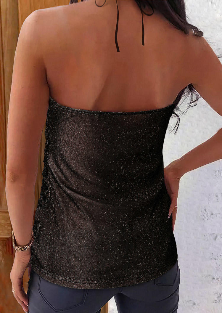 

Tank Tops Ruched Halter Tie Mesh Camisole in Black. Size: L,M,,XL