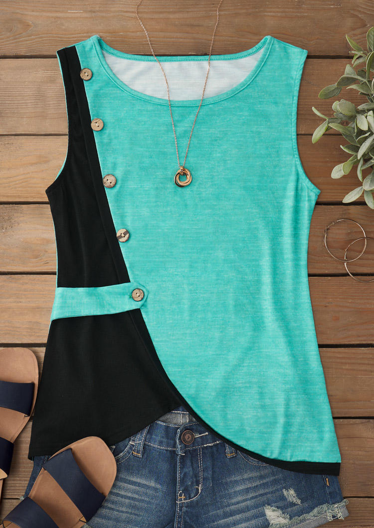 

Tank Tops Color Block Slit Button Tank Top in Multicolor. Size