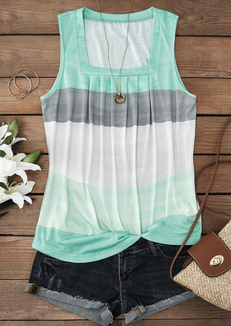 

Tank Tops Color Block Ruffled Square Collar Tank Top in Multicolor. Size