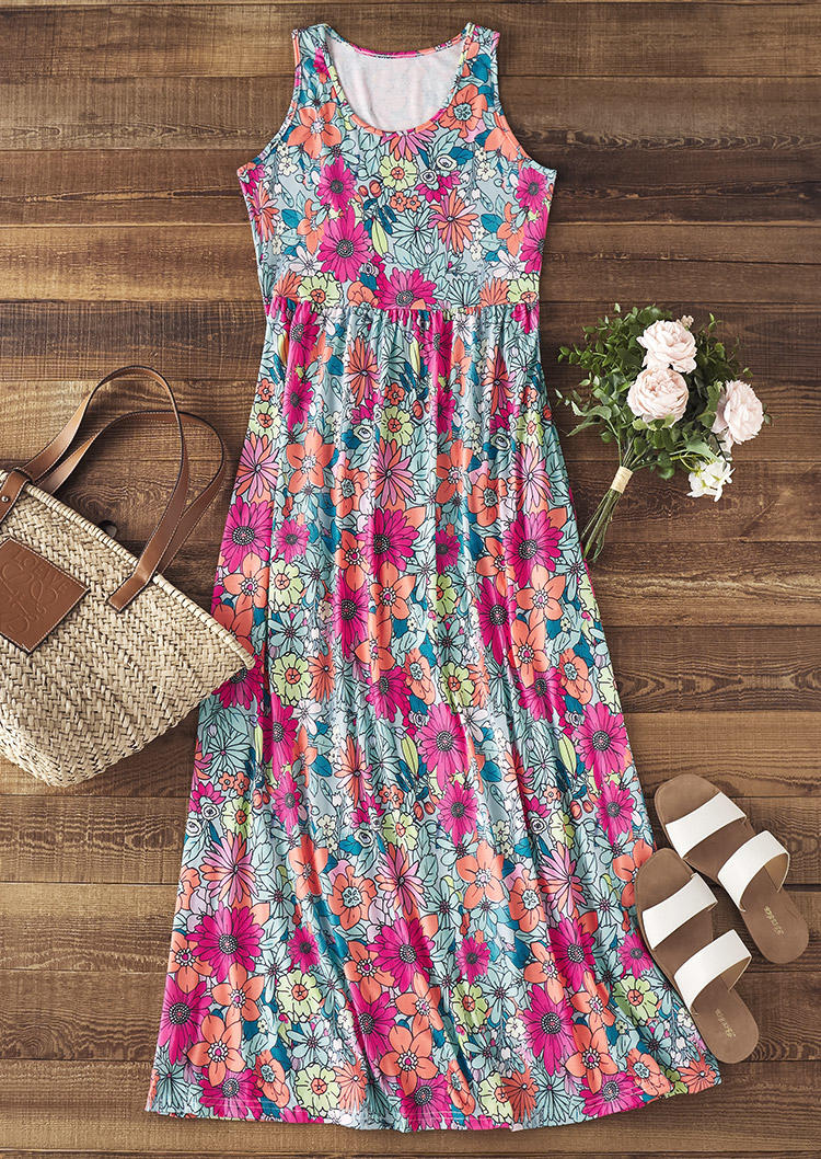 

Maxi Dresses Floral Pocket Sleeveless Maxi Dress in Multicolor. Size