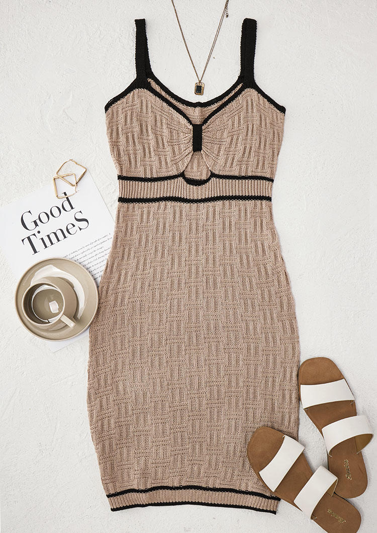 

Bodycon Dresses Knitted Hollow Out Bodycon Dress in Khaki. Size