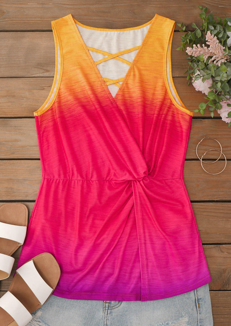 

Tank Tops Ombre Twist Front Wrap Criss-Cross Tank Top in Multicolor. Size: M,,XL