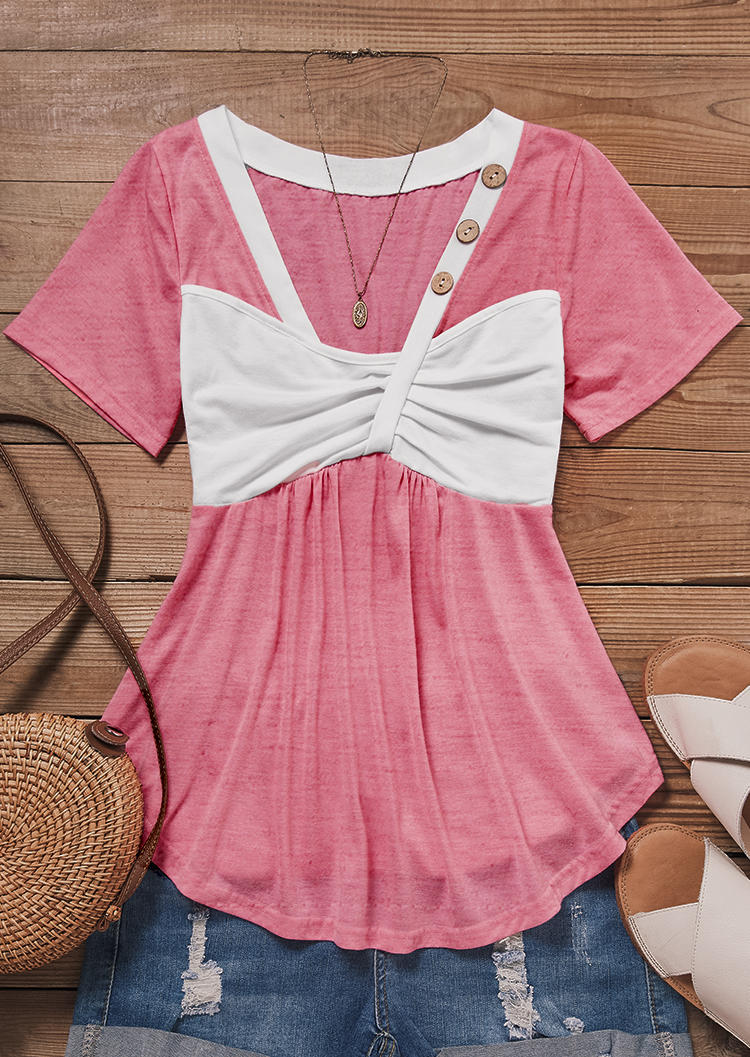 

Blouses Ruffled Button Casual Blouse in Pink. Size: L,M,,XL