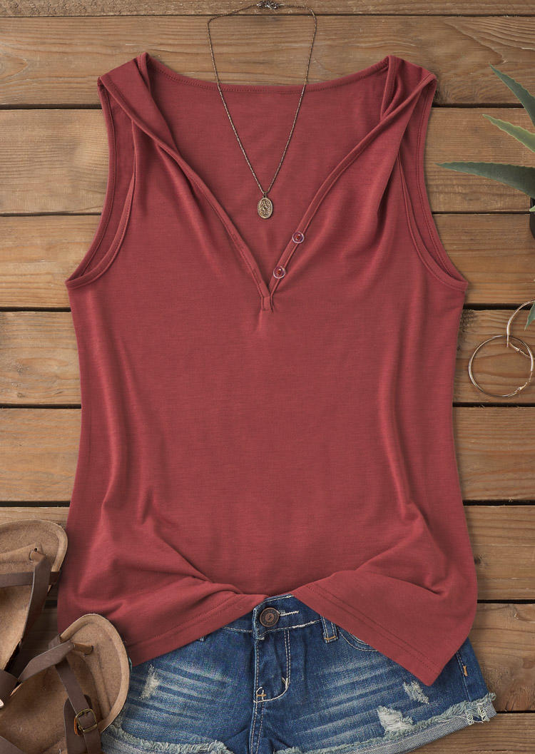 

Tank Tops Twist Button V-Neck Tank Top - Brick Red in Red. Size