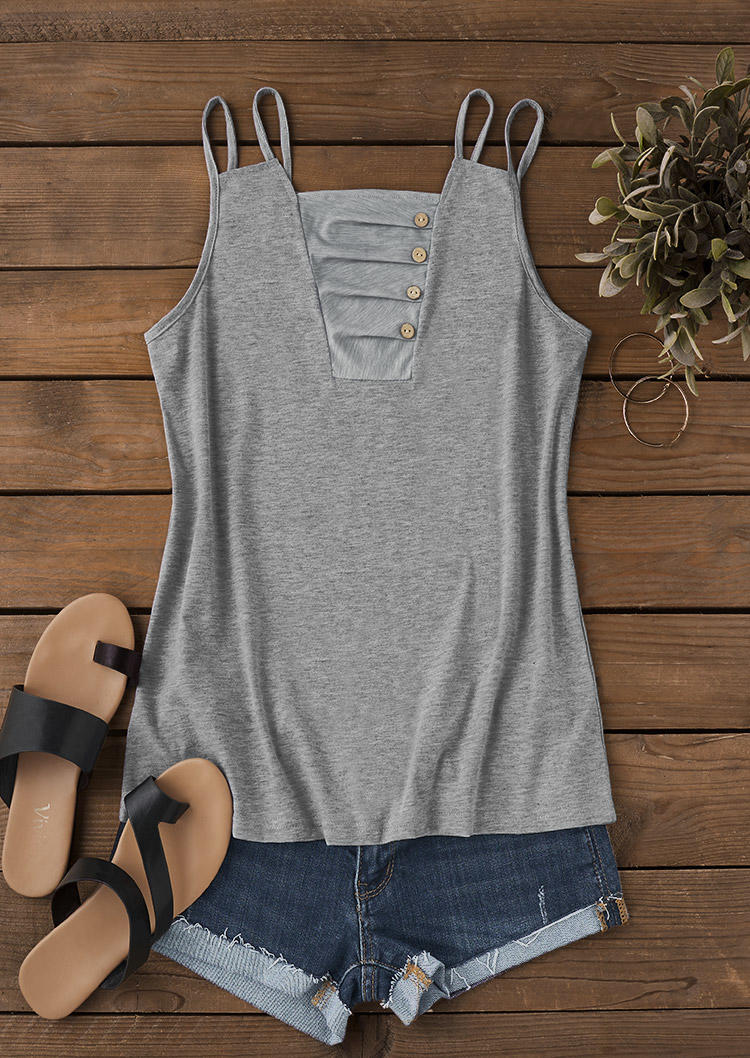 

Tank Tops Button Ruched Hollow Out Tank Top - Light Grey in Gray. Size: L,M,,XL